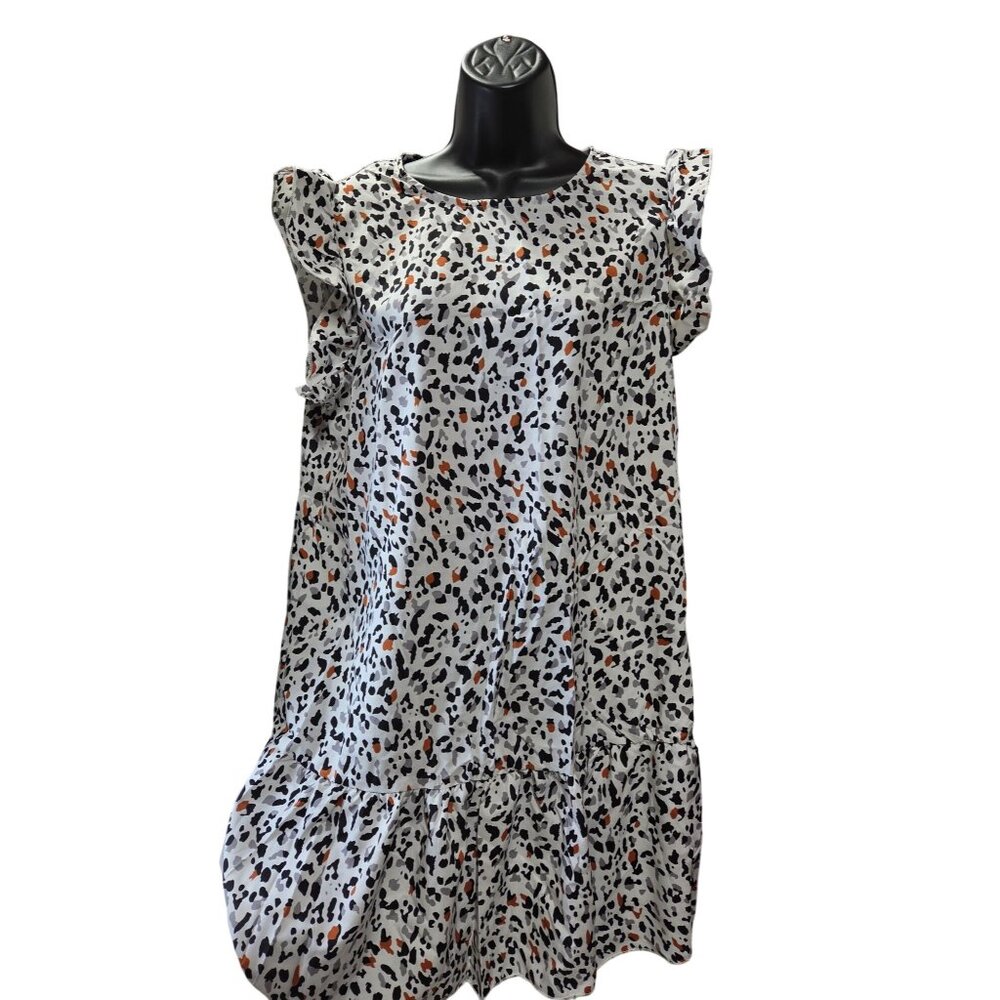 Shein Dress Long Shirt Leopard Print Ruffle Sleeve Sleeveless Flowy Womens XL